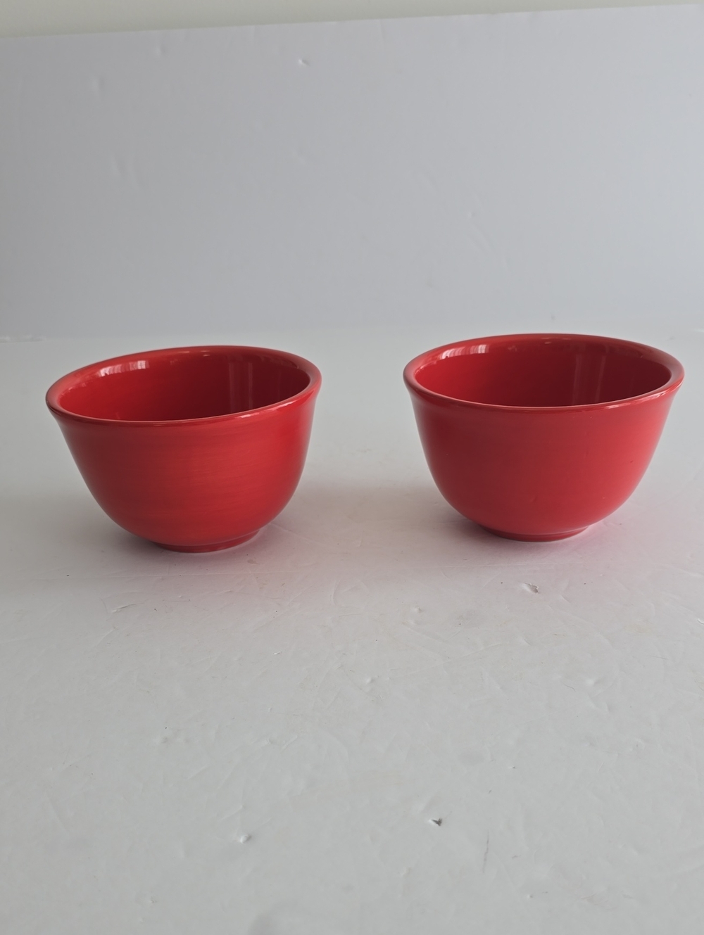 Pottery Barn Set Of 2 Colorful Serve Red Ceramic Serving Mixing Bowls
